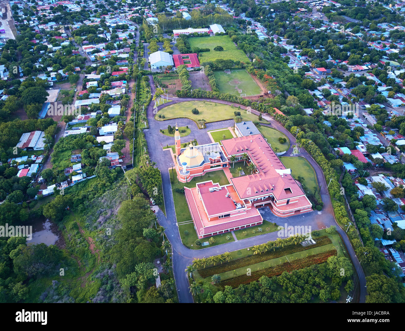 Cathedral in Managua Nicaragua  aerial above view from drone Stock Photo