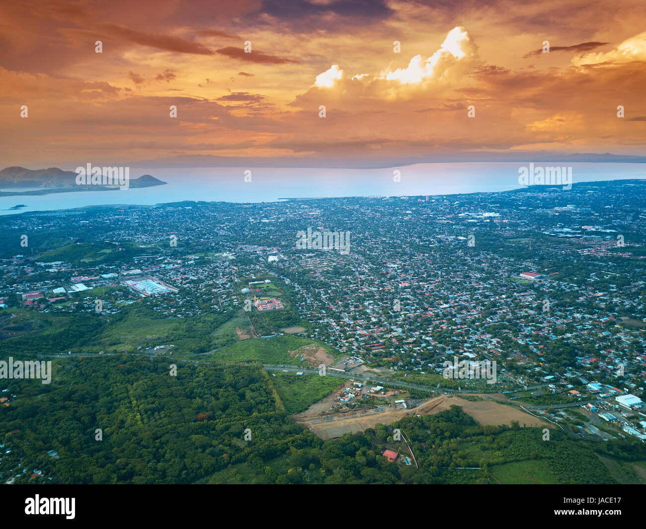 Panoramic aerial view on Managua city at sunset time Stock Photo