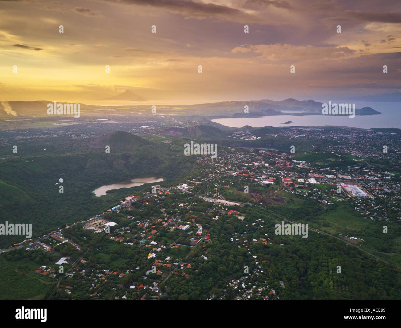 Tropical city landscape aerial view from drone. Managua aerial landscape Stock Photo