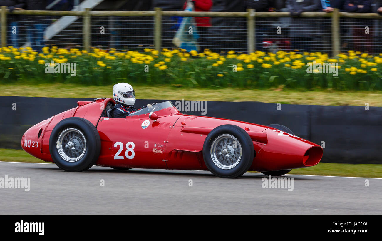 1954 Maserati 250F with driver Graham Adelman during the Brooks Trophy race at Goodwood GRRC 74th Members Meeting, Sussex, UK. Stock Photo