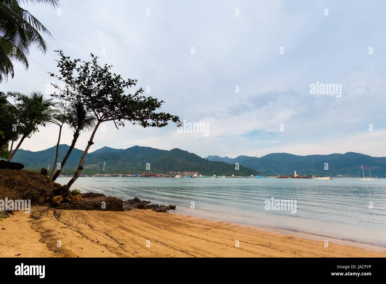 Summer landscape on tropical koh Chang island  in Thailand. Landscape taken from Bang Bao beach. Stock Photo