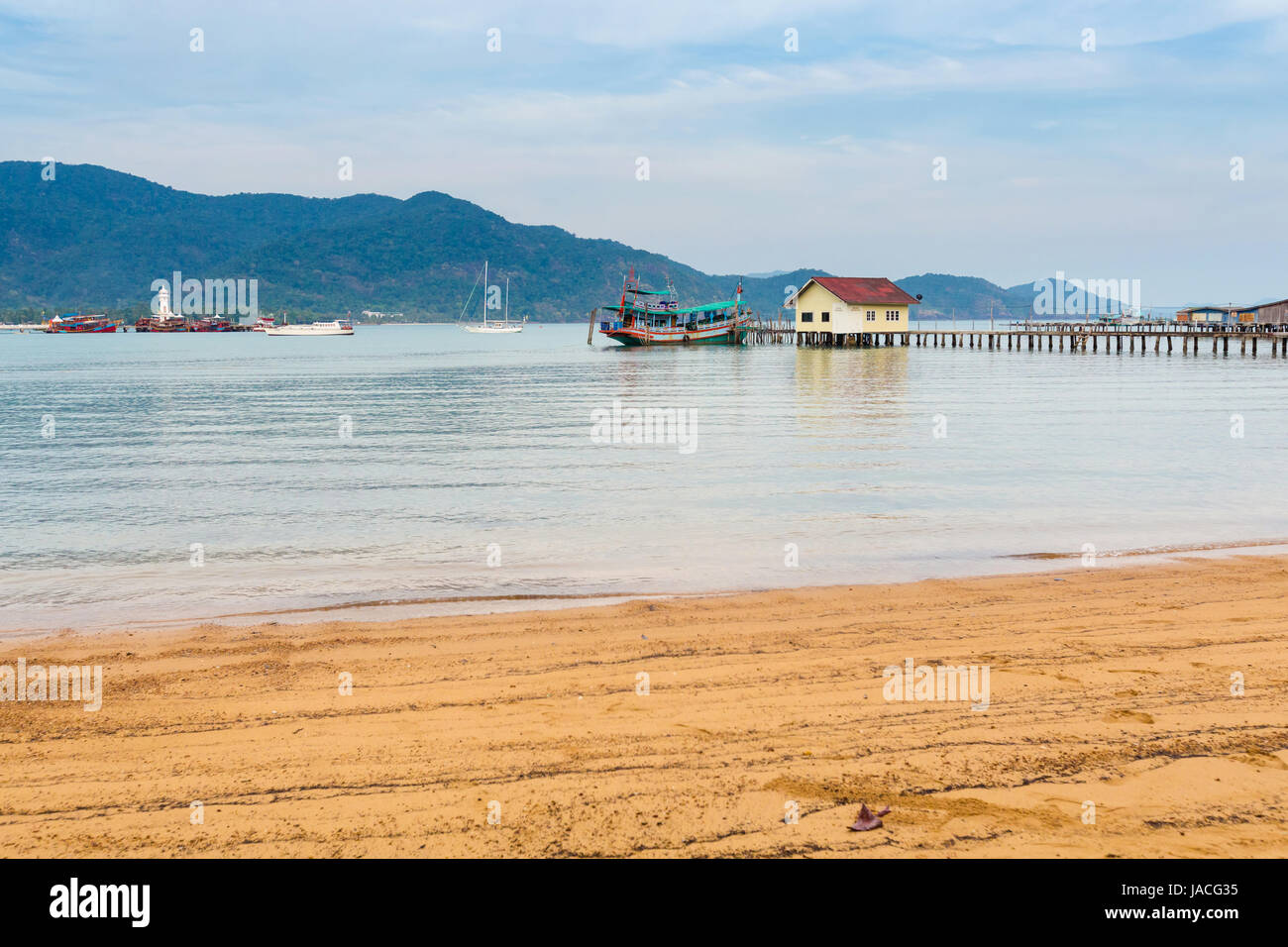 Summer landscape on tropical koh Chang island  in Thailand. Landscape taken from Bang Bao beach. Stock Photo