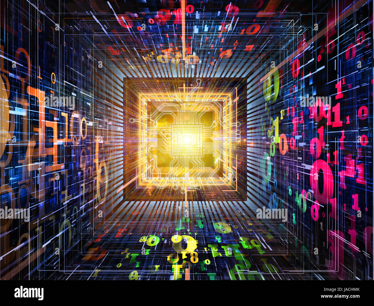 Number Tunnel series. Abstract design made of CPU chip, colorful ...