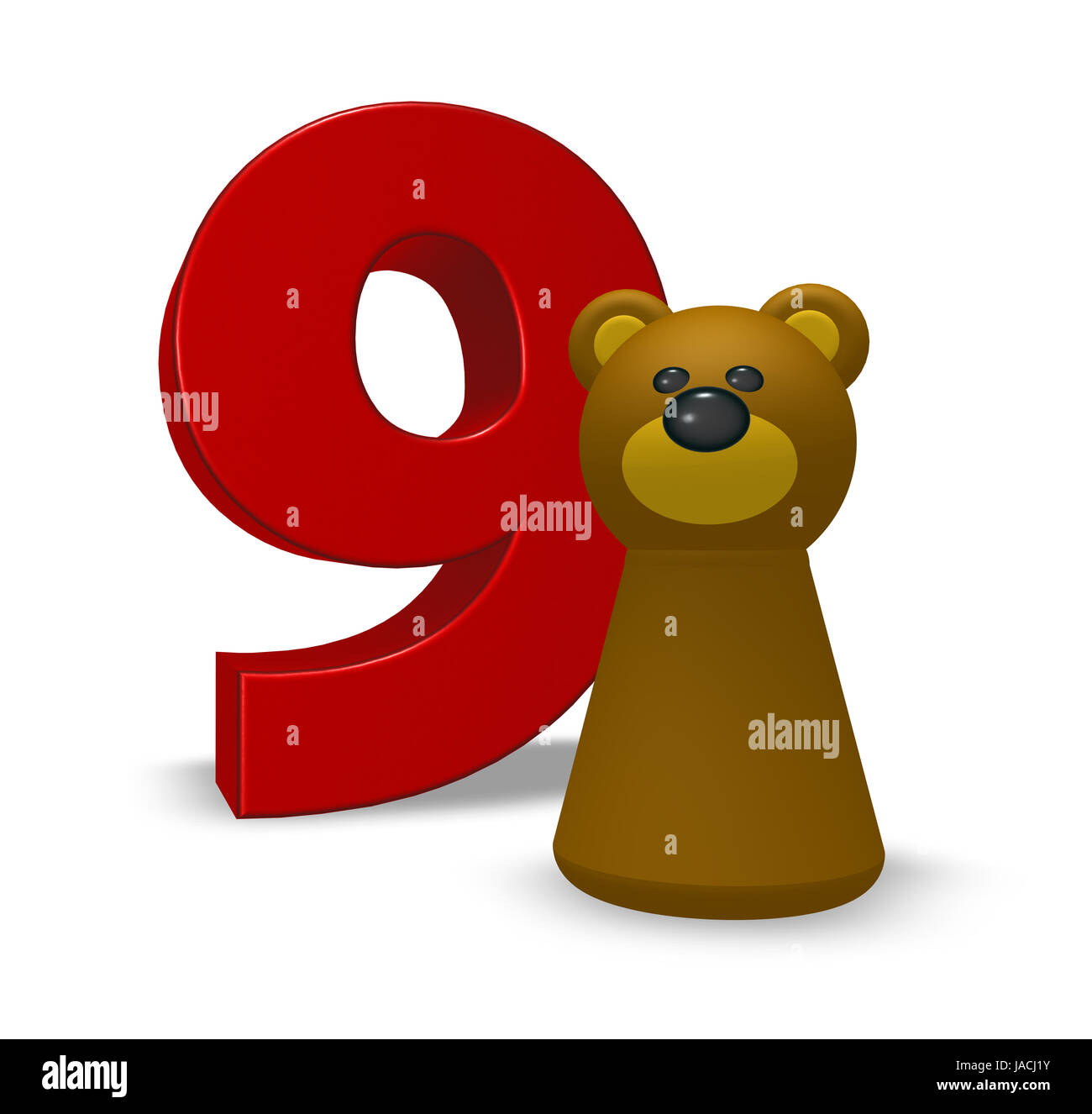 die zahl neun und braunbärfigur - 3d illustration Stock Photo - Alamy