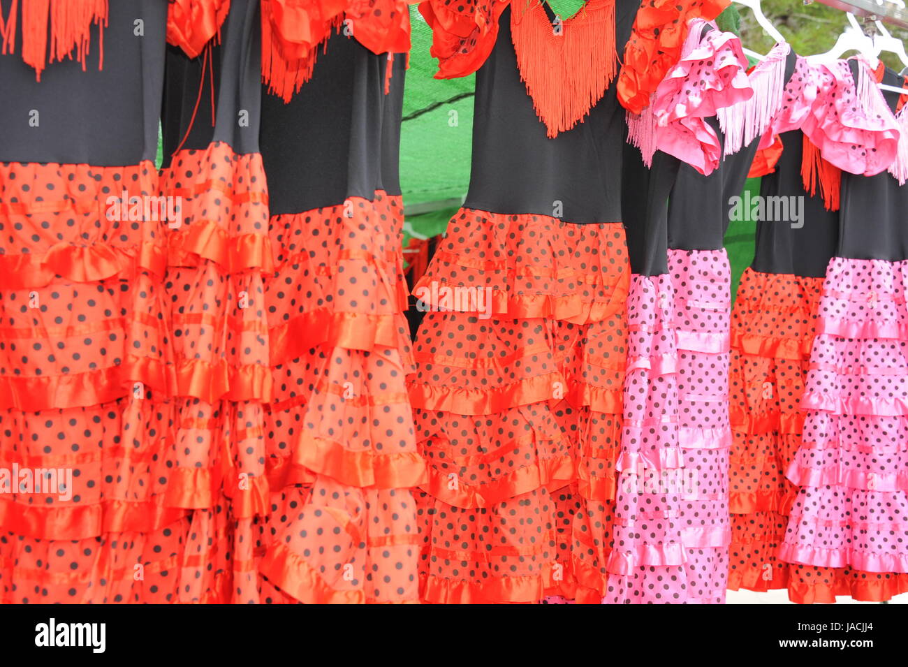 spain weekly market,flamenco dresses Stock Photo