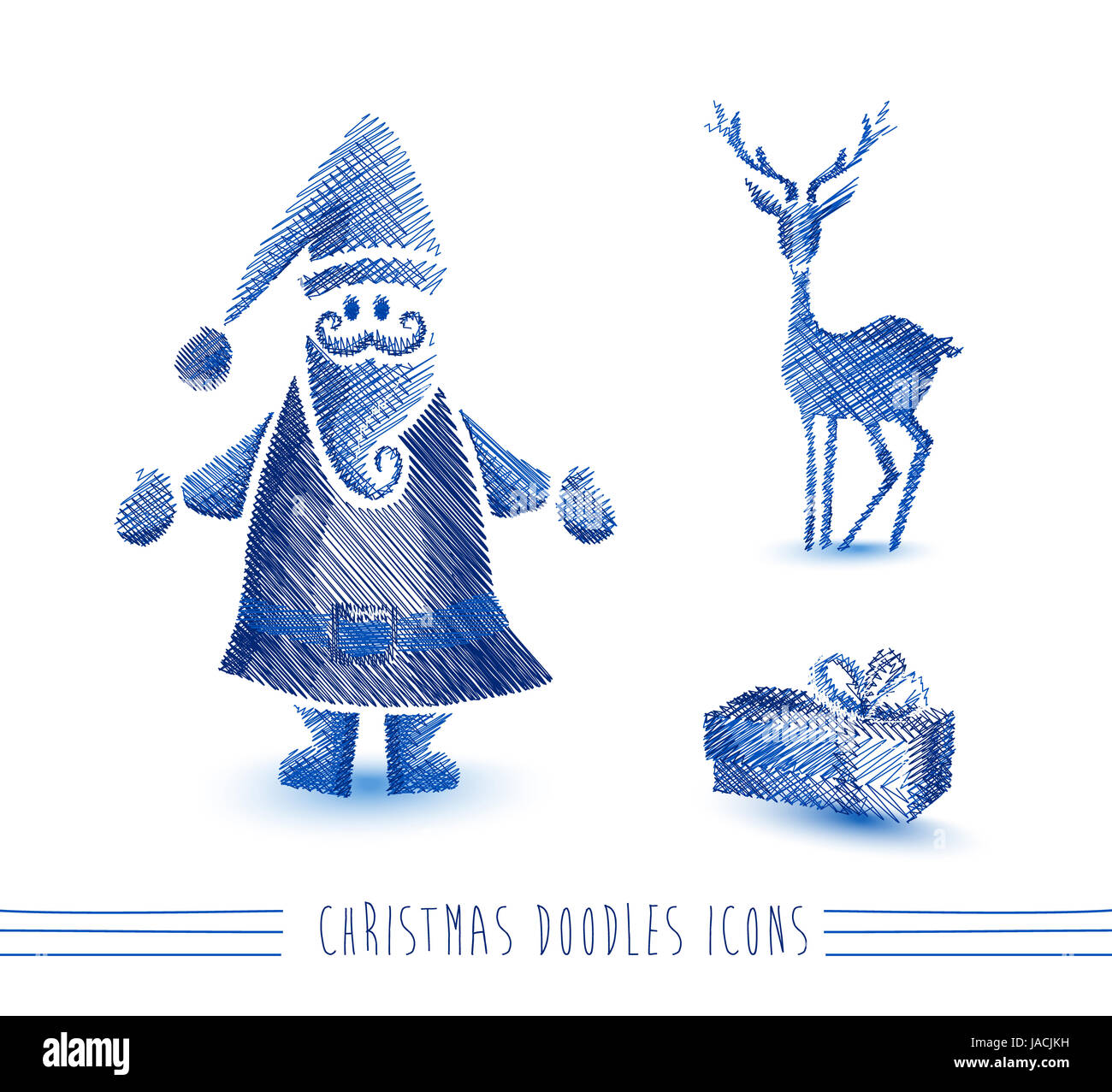 Merry Christmas Blue Hand Drawn Santa Claus And Winter