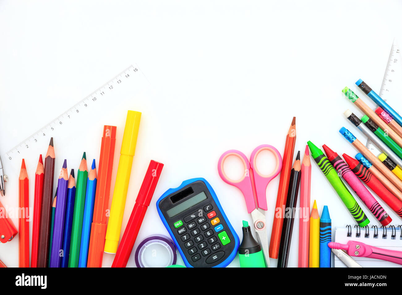School supplies on white background - space for caption Stock Photo