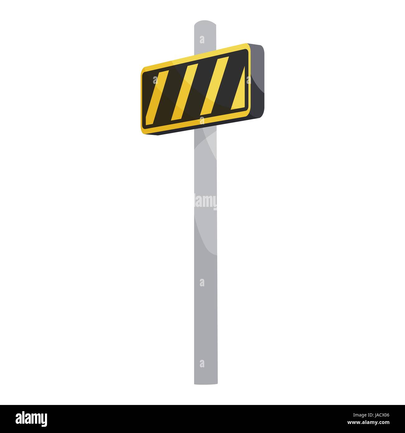 Road sign yellow and black stripes icon. Cartoon illustration of road