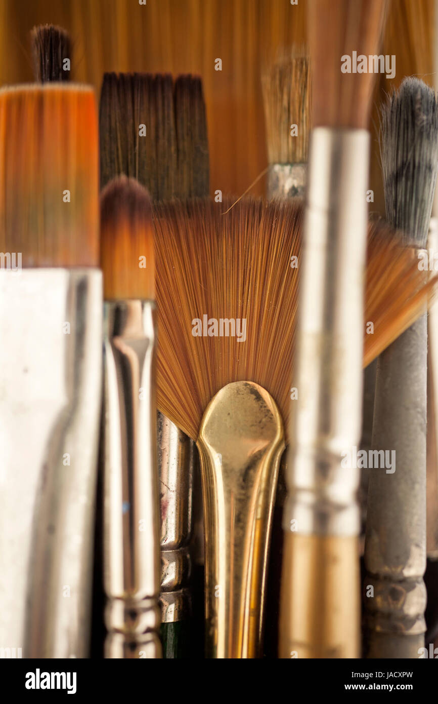 Paint brushes of various sizes Stock Photo