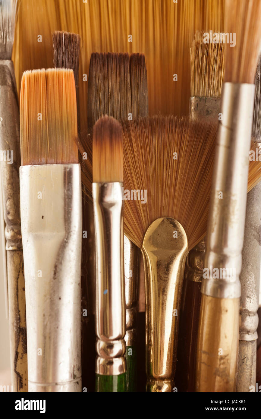 Paint brushes of various sizes Stock Photo