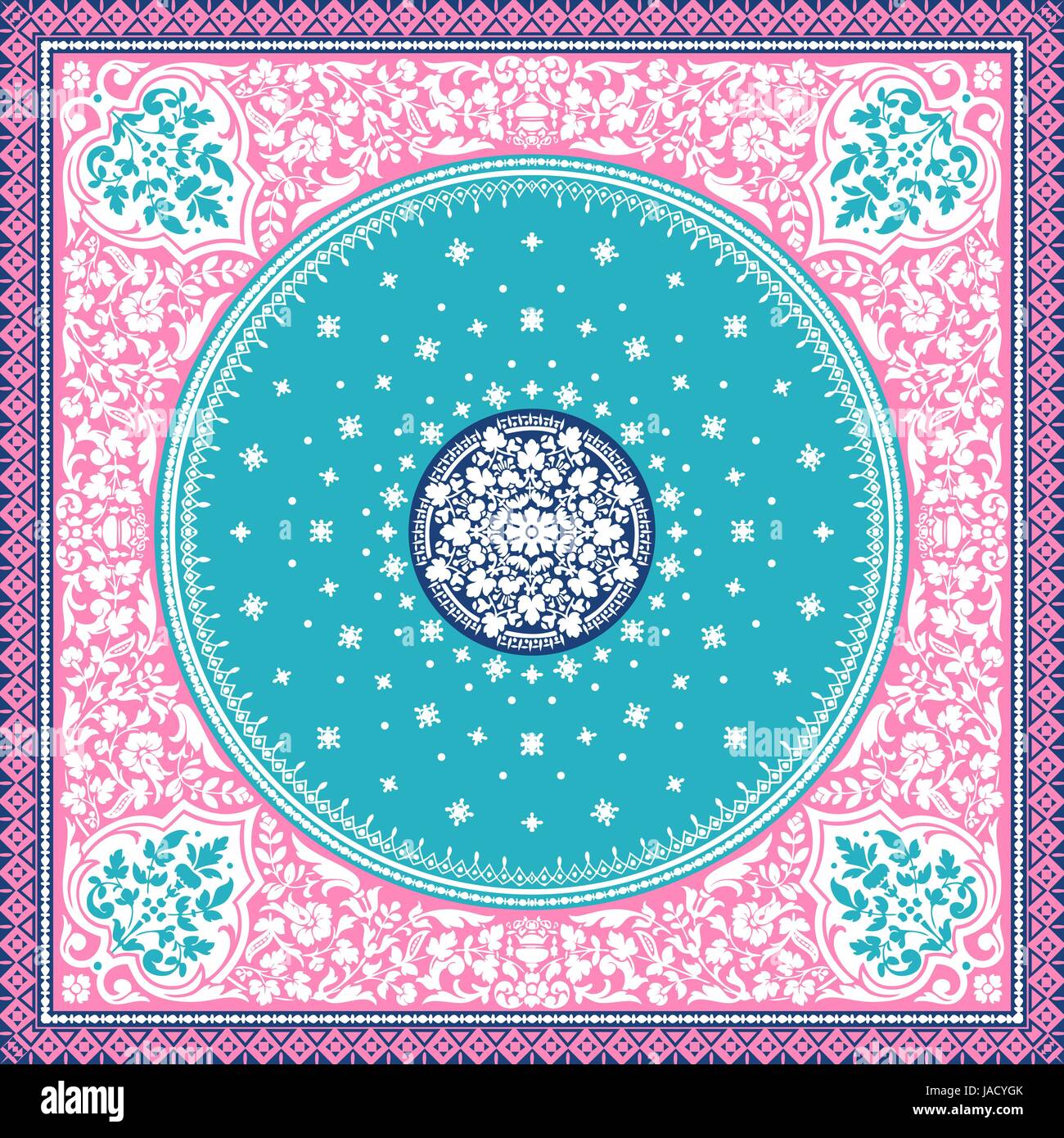 Victorian floral paisley medallion ornamental rug vector. Ethnic mandala towel frame. Vintage flower tile. Textile, greeting business card, coloring b Stock Vector