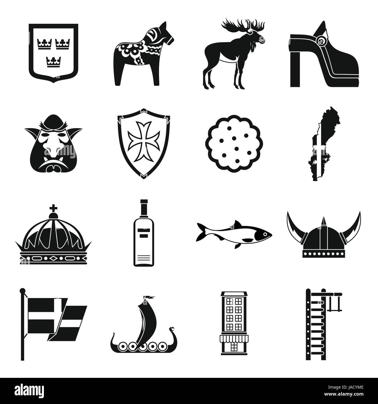 Sweden travel icons set. Somple illustration of 16 sweden travel vector icons for web Stock Vector