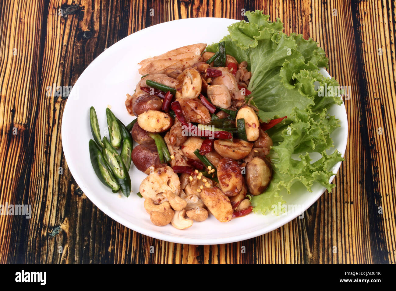 Thai recipe , Spicy fried jackfruit seeds and chicken with roasted