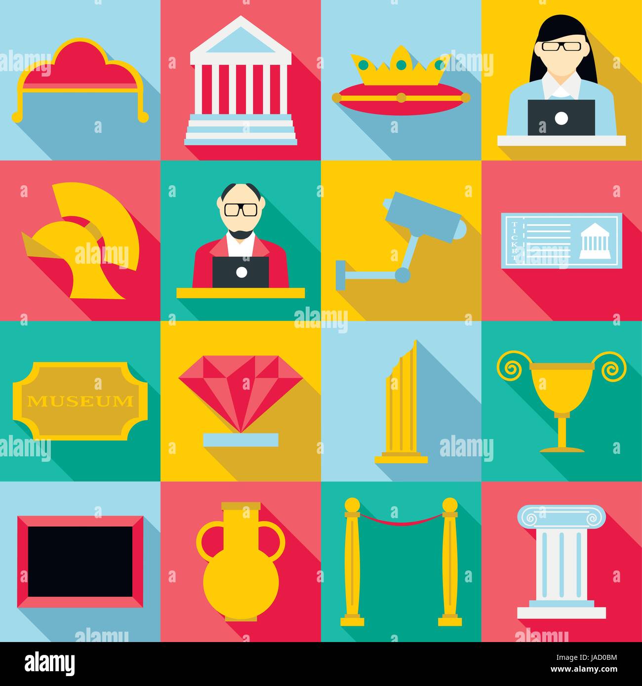 Museum icons set. Flat illustration of 16 museum vector icons for web ...