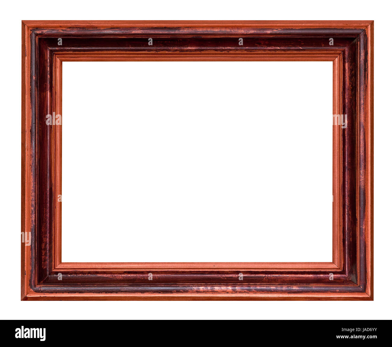 wide wooden dark brown picture frame isolated on white background Stock