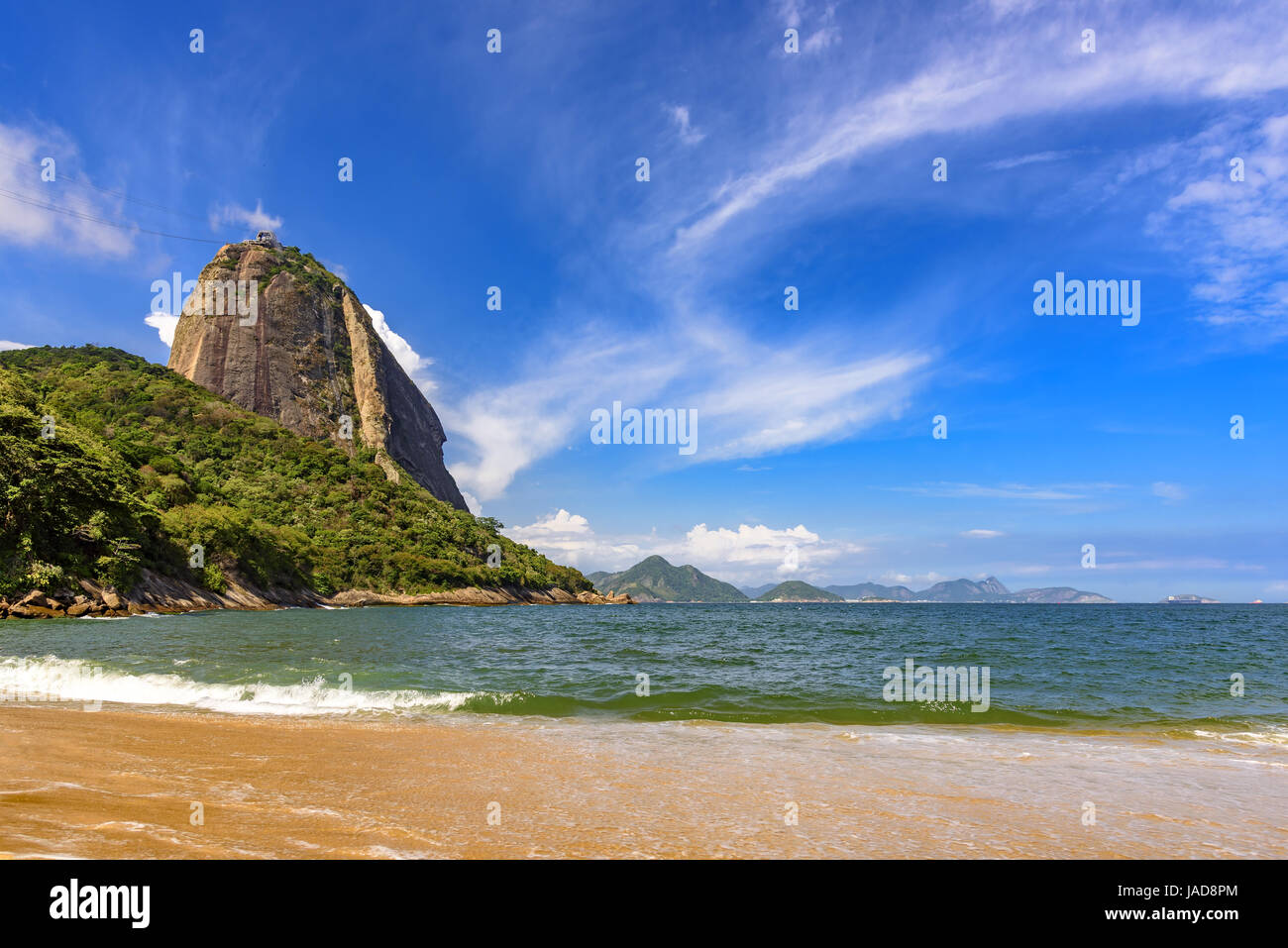 Sugar Loaf hill and Red Beach seen from Urca neighborhood, Rio de Janeiro, Brazil Stock Photo