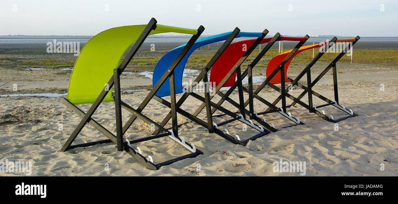 liegestühle on the beach of dangast,varel,lower saxony Stock Photo