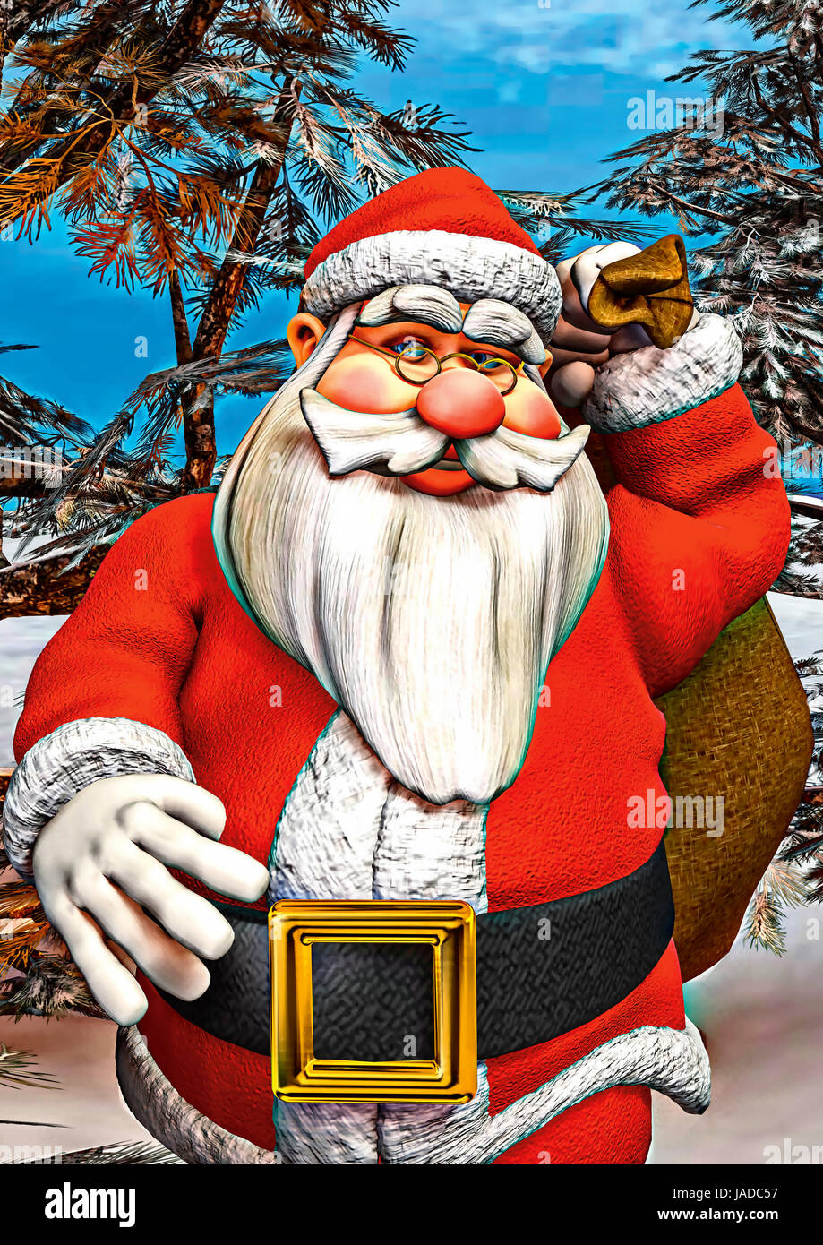 3D digital render of a Santa walking and carrying a sack with gifts in ...