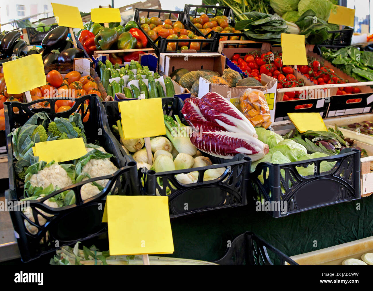 Fresh organic vegetables in crates sold on market stall Stock Photo - Alamy
