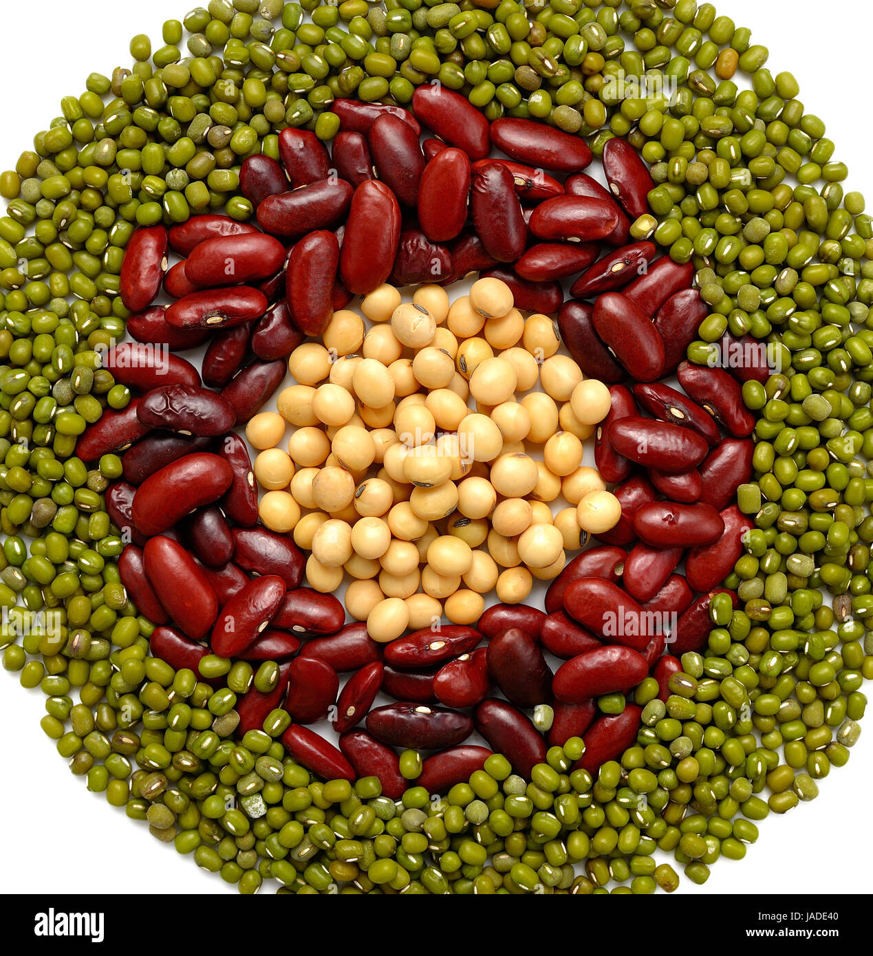 green beans, soy beans and red beans on white background Stock Photo