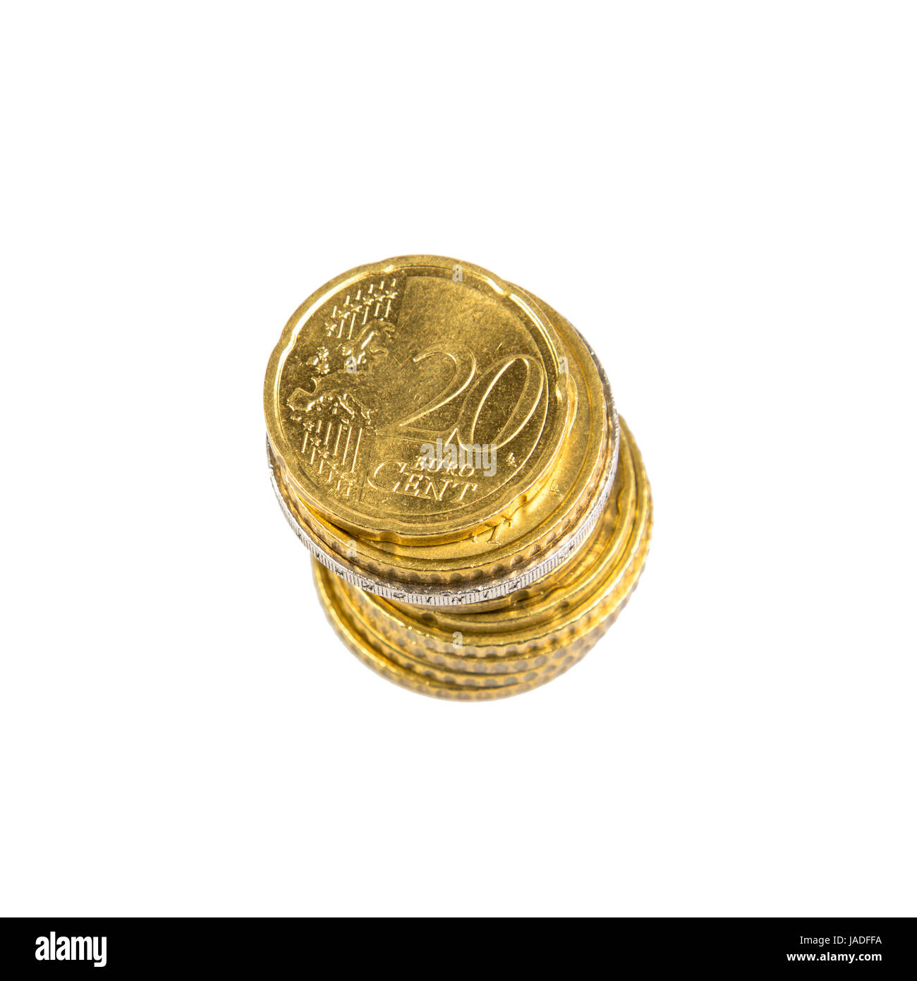 Gestapeltes europäischesGeld freigestellt auf weißem Hintergrund - stacked European Currency isolated on white background Stock Photo