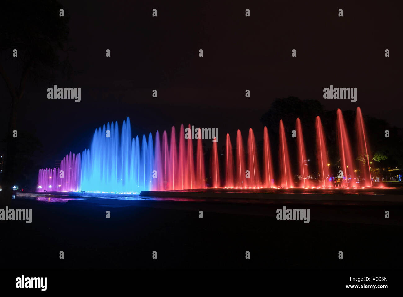 Colorful Fountain at night in the Park of the Reserve in Lima, Peru ...