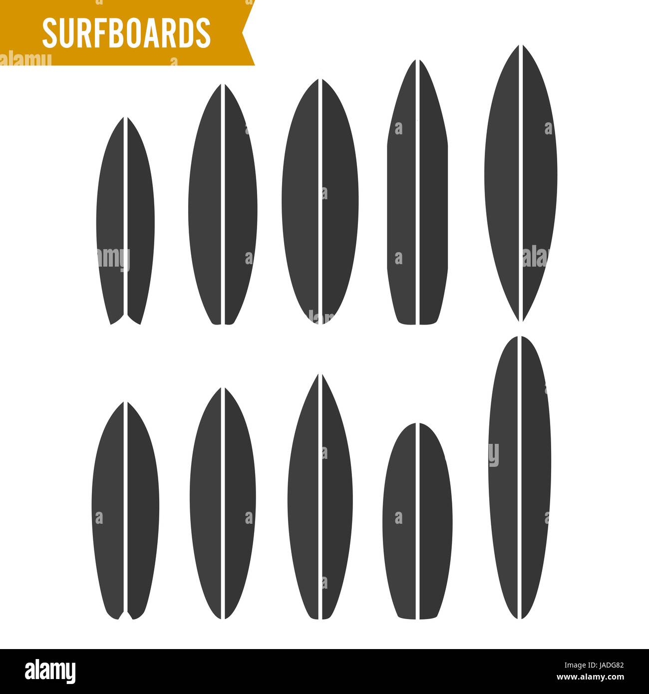 Surfboard Icon Vector Set. Black Surfing Board Symbol Isolated On White