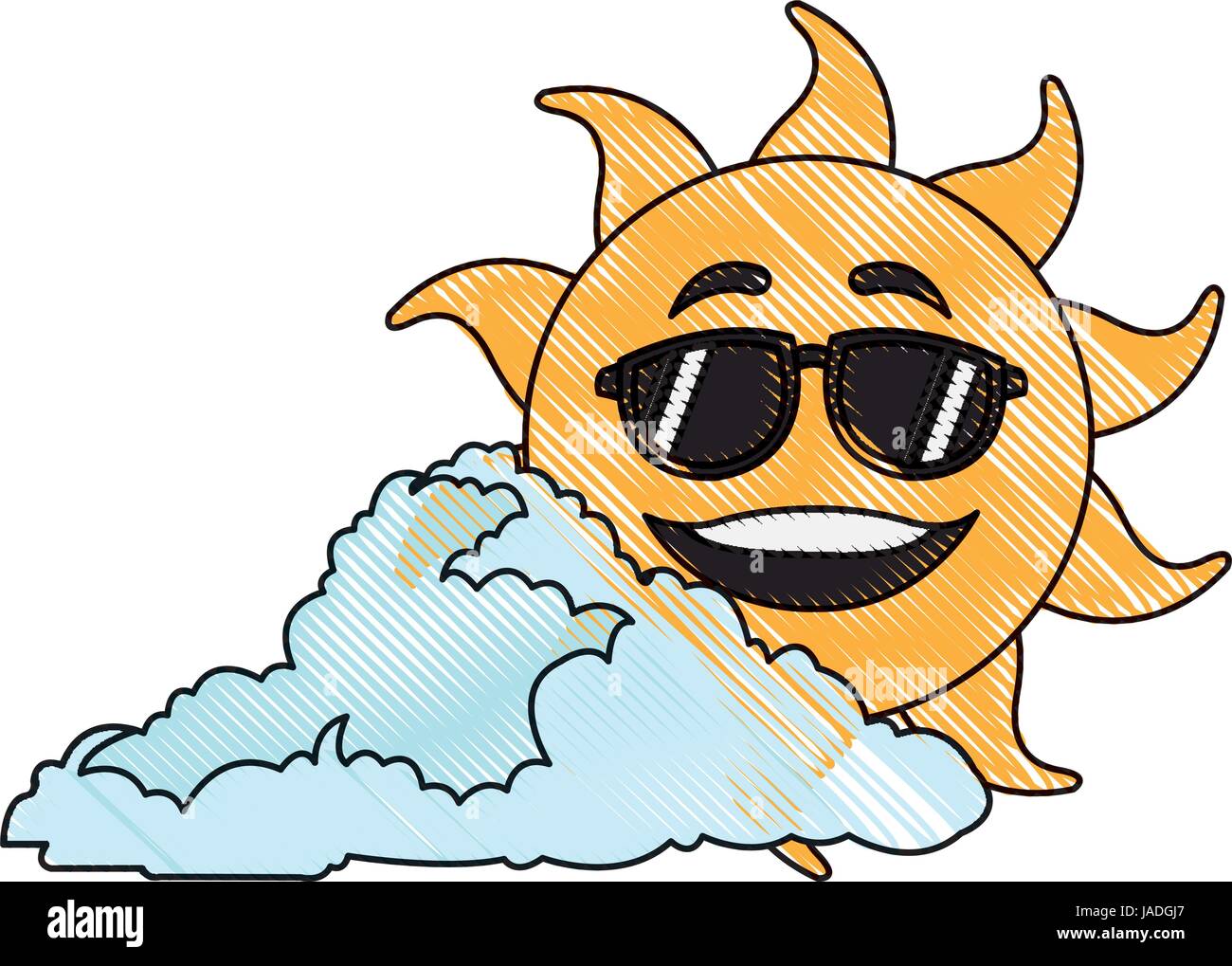 drawing cute smiling cartoon sun and cloud vector illustration ...