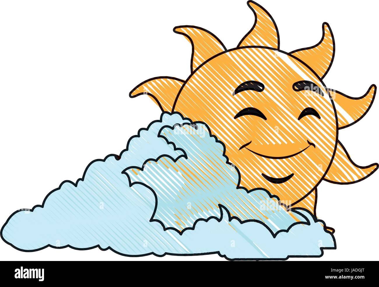 Drawing Cute Smiling Cartoon Sun And Cloud Vector Illustration Stock Vector Image And Art Alamy