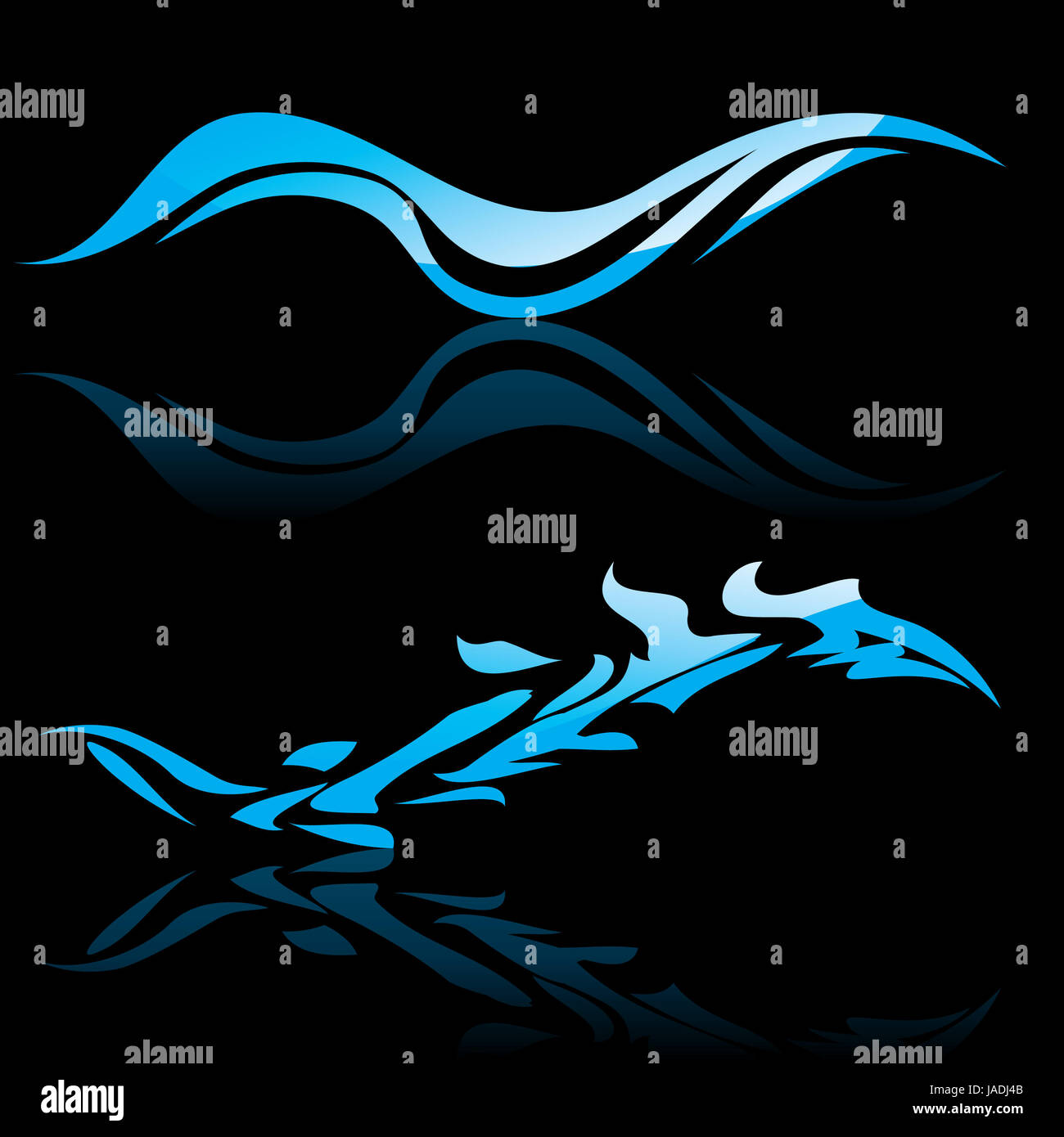 Vector illustration of abstract blue waves on black background #9 Stock ...