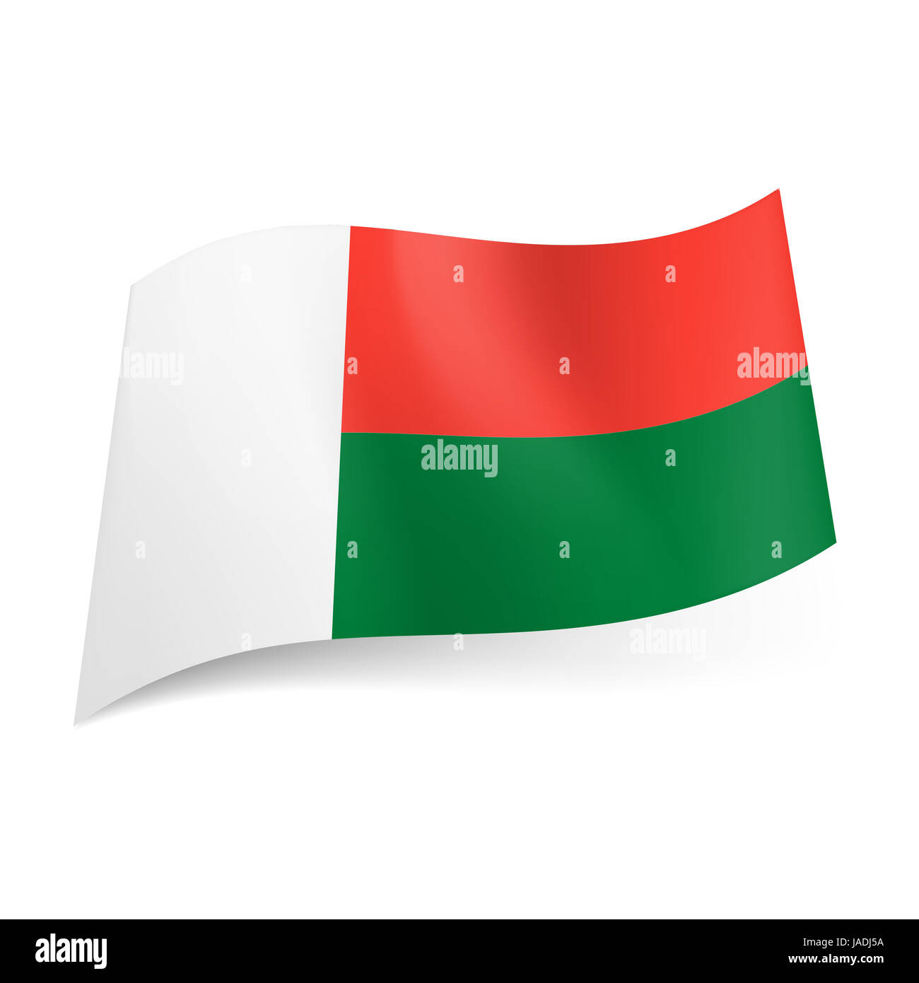 National flag of Madagascar: vertical white band, red and green horizontal  stripes Stock Photo - Alamy