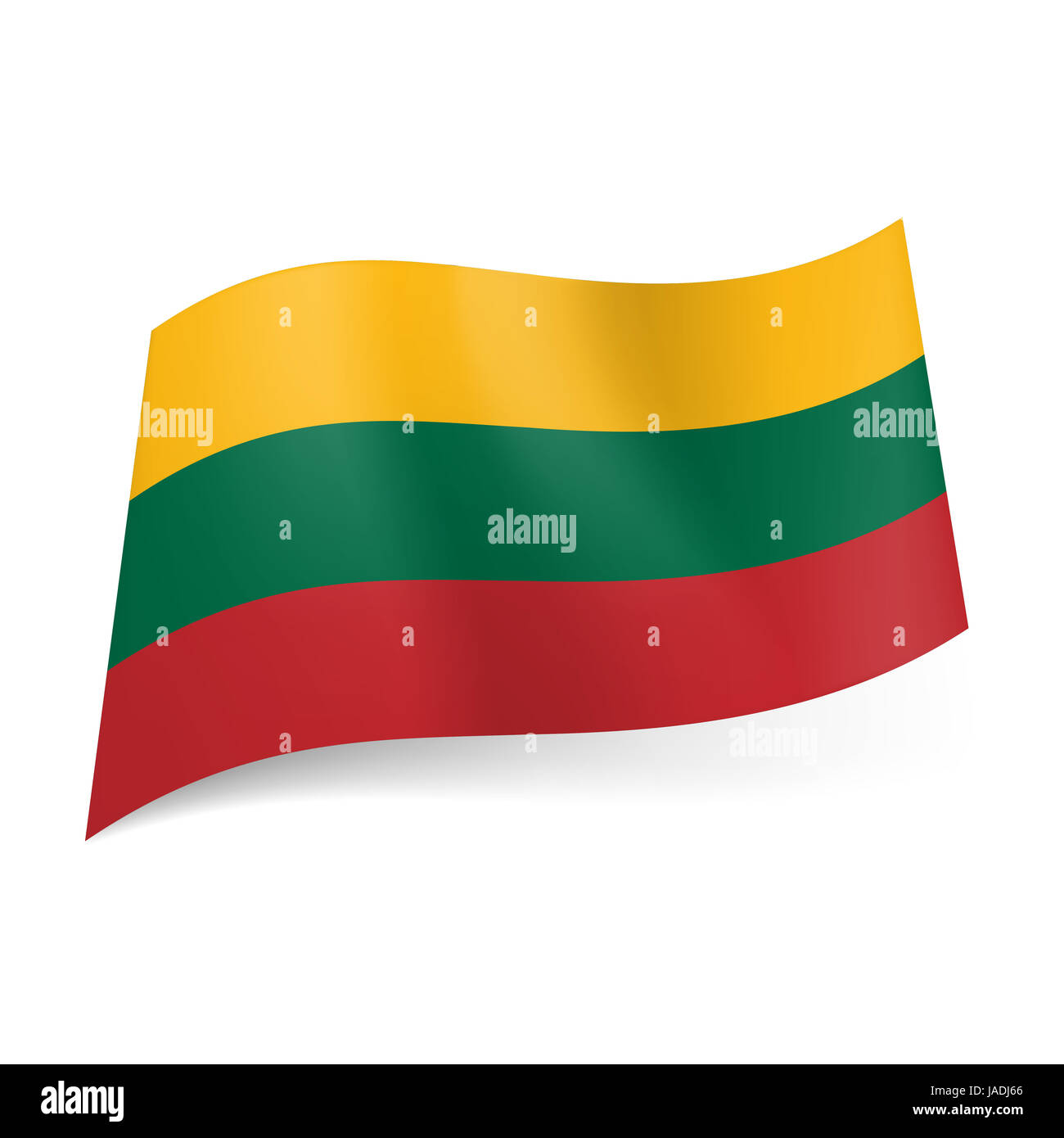 National flag of Lithuania: yellow, green and red horizontal stripes. Stock Photo