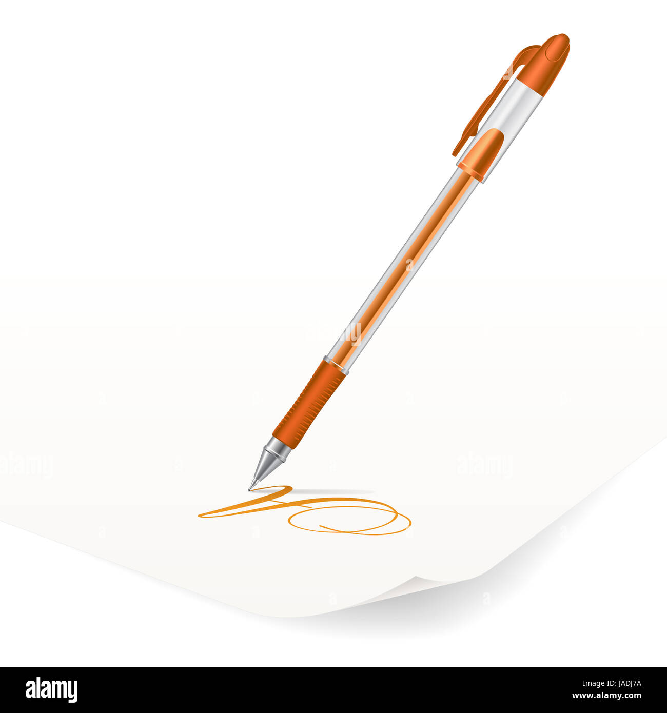 Vector image of orange ballpoint pen writing on paper Stock Photo - Alamy