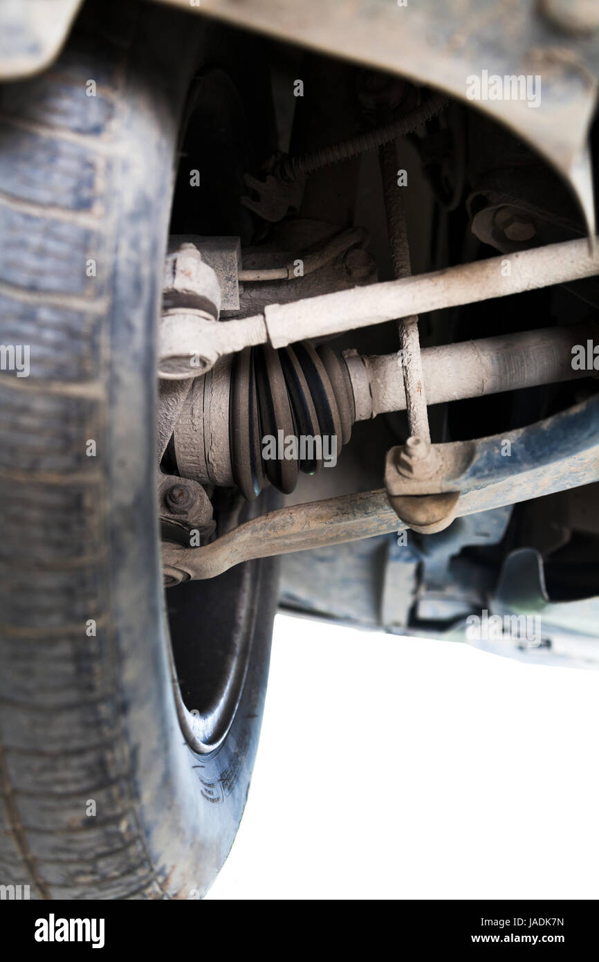 inspection of car suspension at auto station Stock Photo Alamy