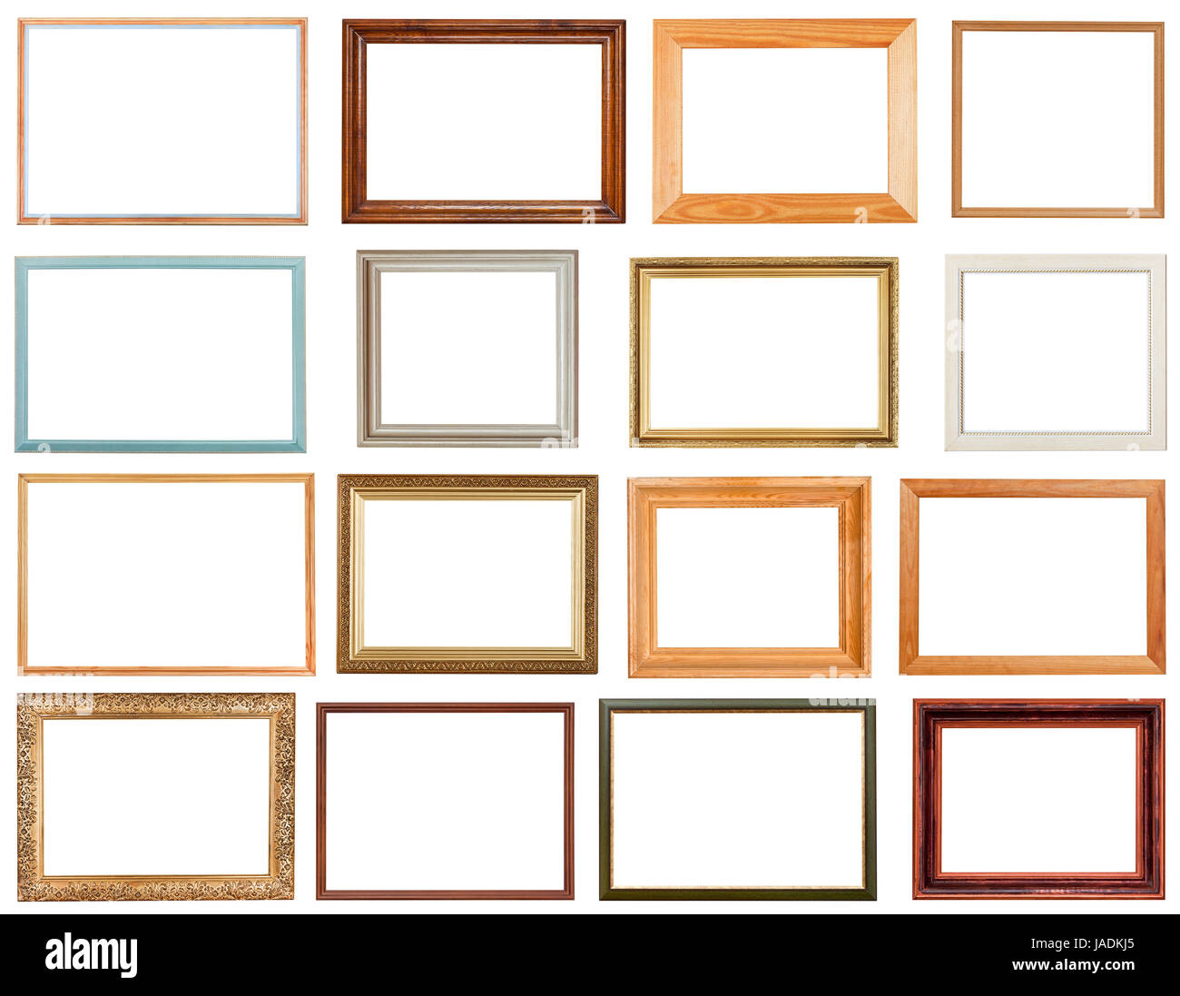 set of horizontal picture frames with cutout canvas isolated on white