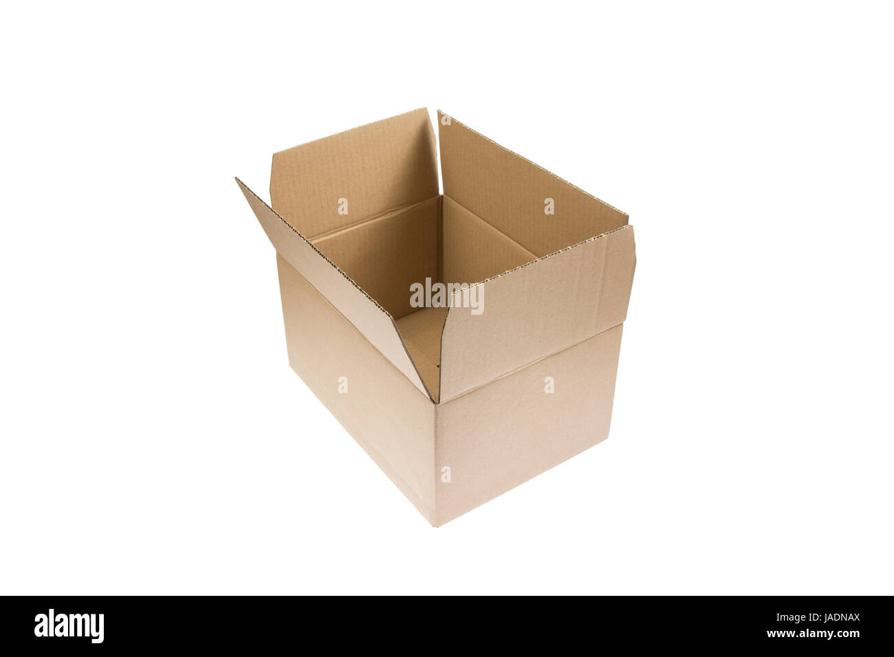 Geöffnetes Paket freigestellt auf weißem Hintergrund - An opened empty Parcel isolated on white Background Stock Photo