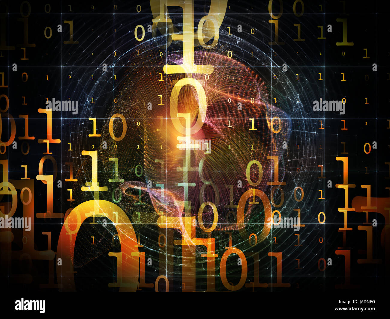 Number in Space series. Composition of numbers, fractal textures and lights on the subject of
