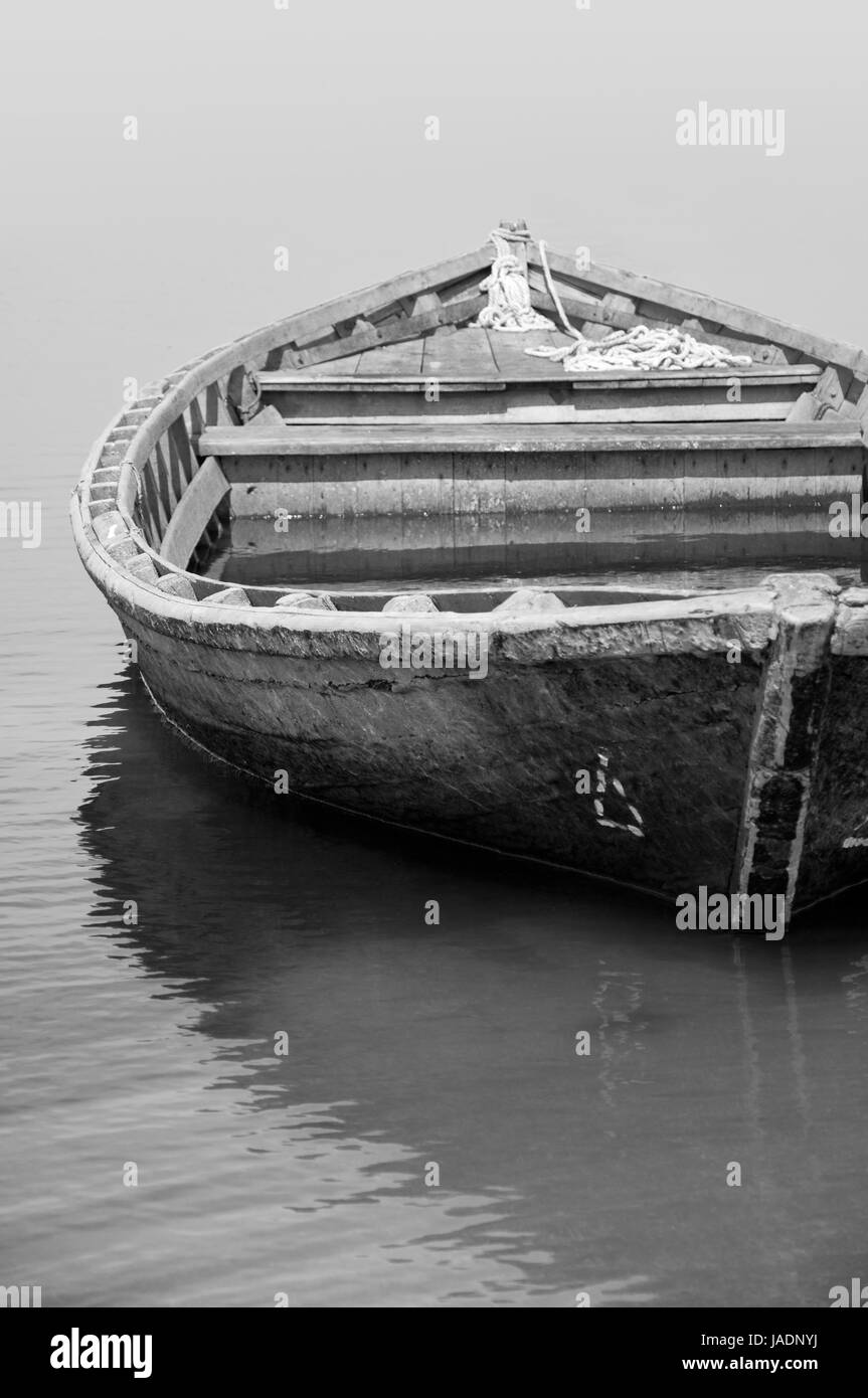 Old fishing boat in black and white Stock Photo - Alamy