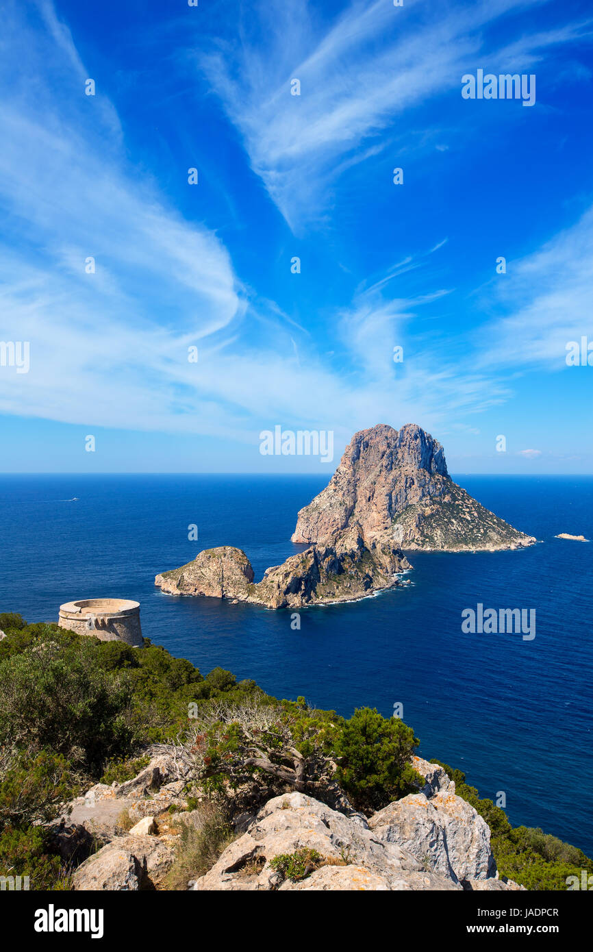 Ibiza Es Vedra view from Torre des Savinar Tower San Jose in Balearic Islands Stock Photo