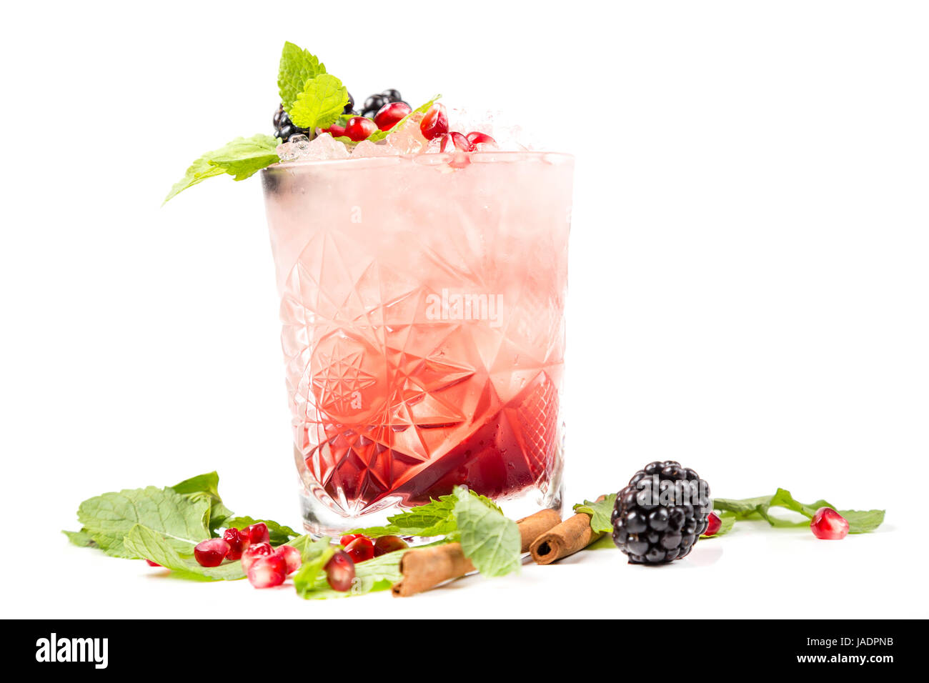 coctail with ice, berrys and leaf mint Stock Photo