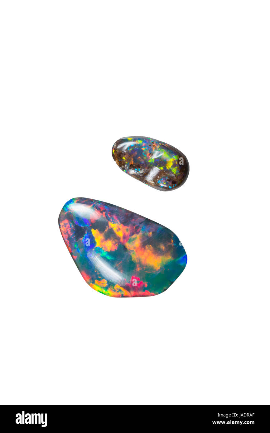 Ein kleiner und ein grosser Opal, freigestellt Stock Photo