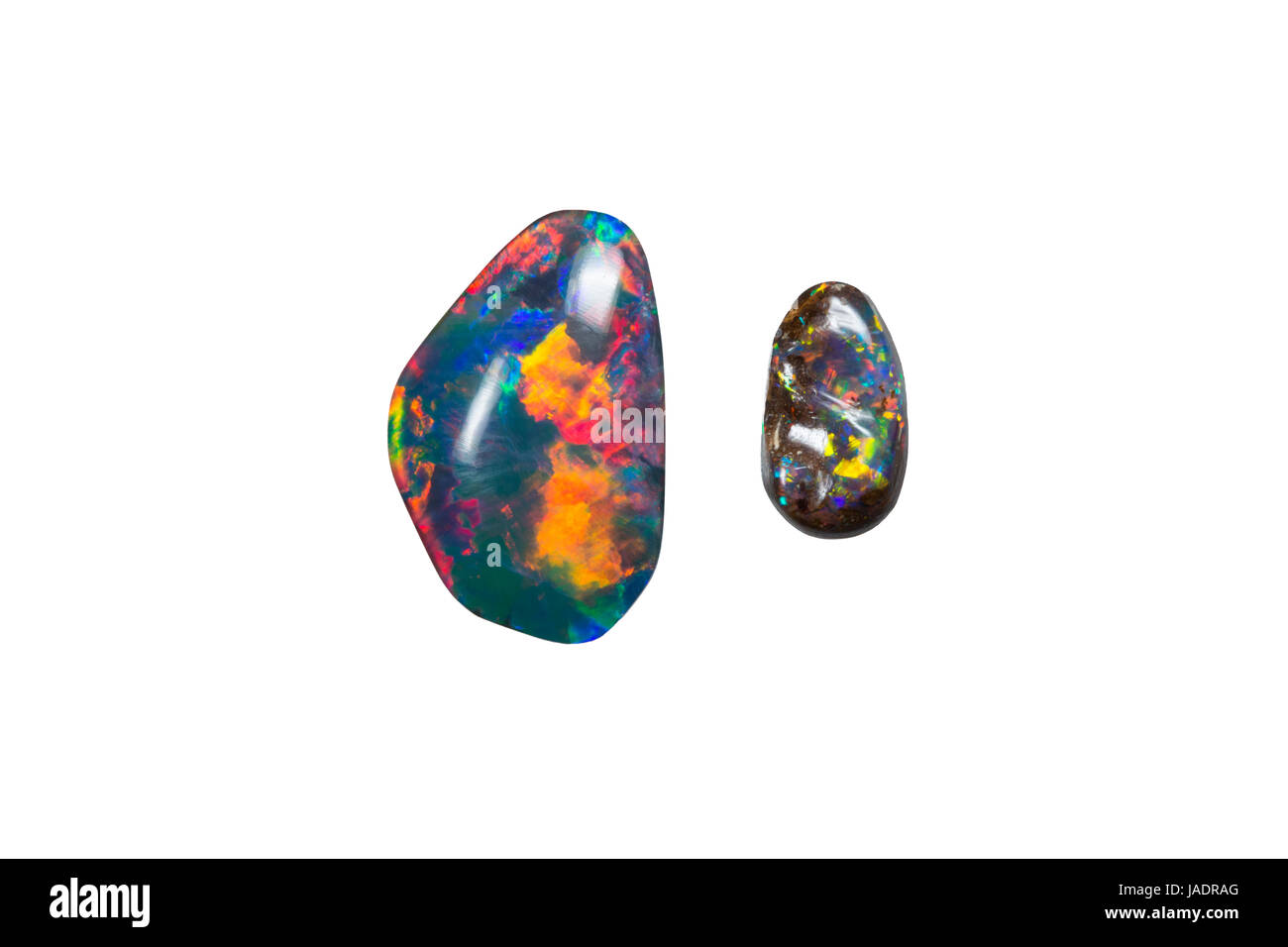Ein kleiner und ein grosser Opal, freigestellt Stock Photo