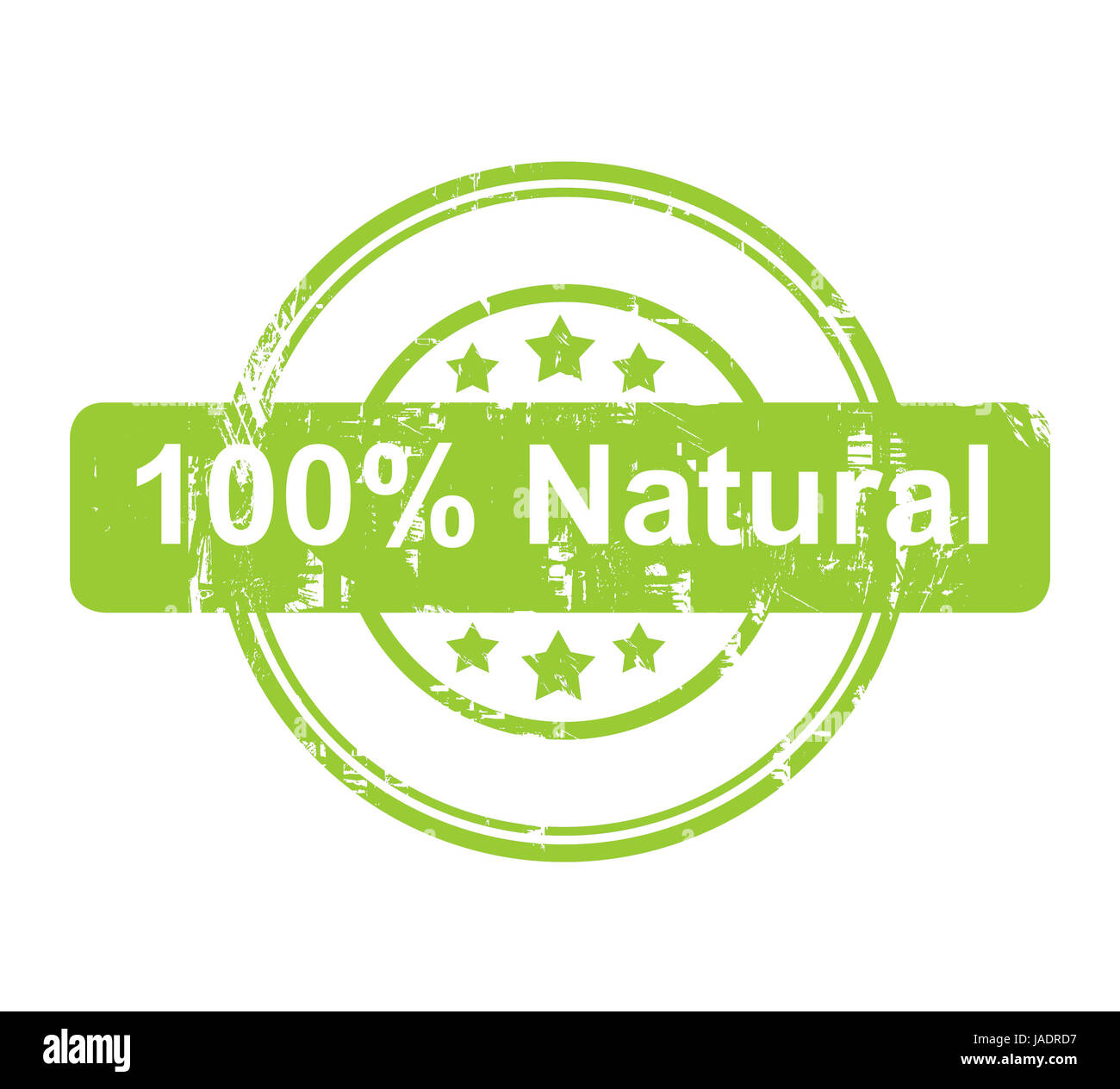 Green 100 percent natural stamp with stars isolated on a white ...
