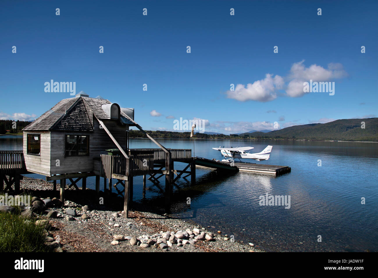 Flugboot auf dem Lake Te Anau, Southland, Südinsel, Neuseeland Stock Photo