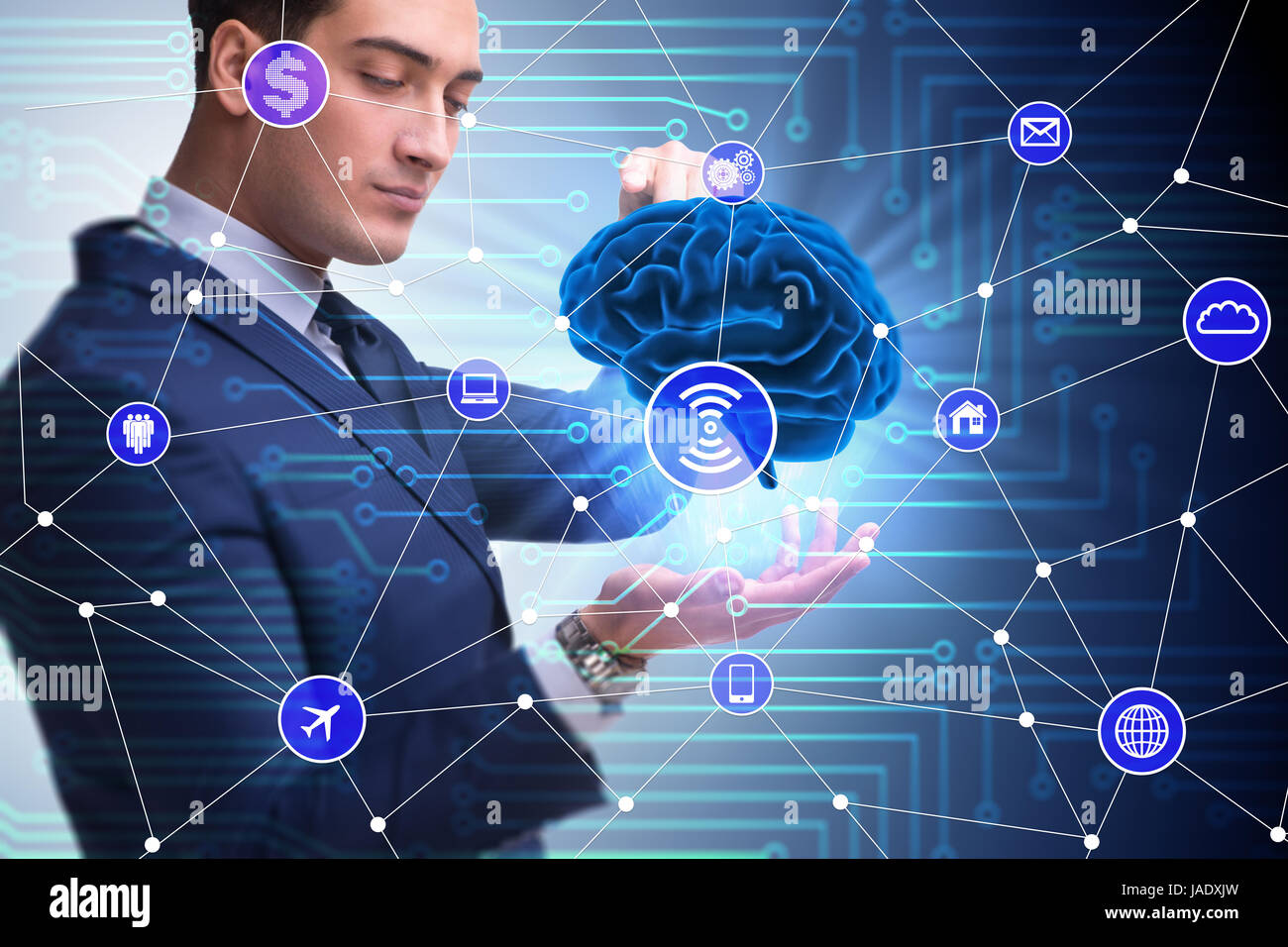 Artificial intelligence concept with brain and businessman Stock Photo ...