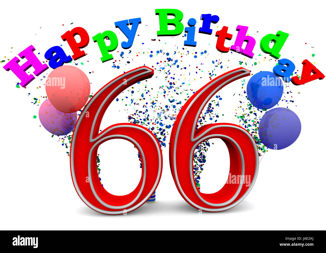 a 66 with happy birthday and balloons Stock Photo