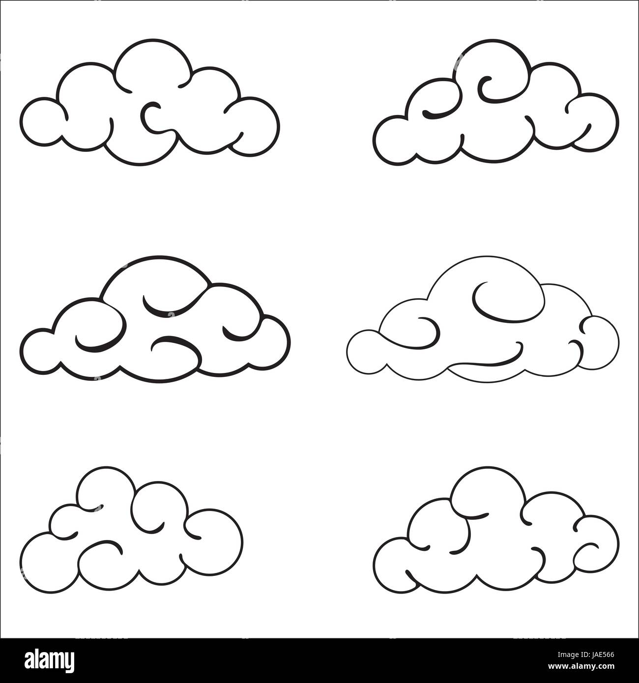 Clouds black outlined set isolated on white background Stock Vector ...