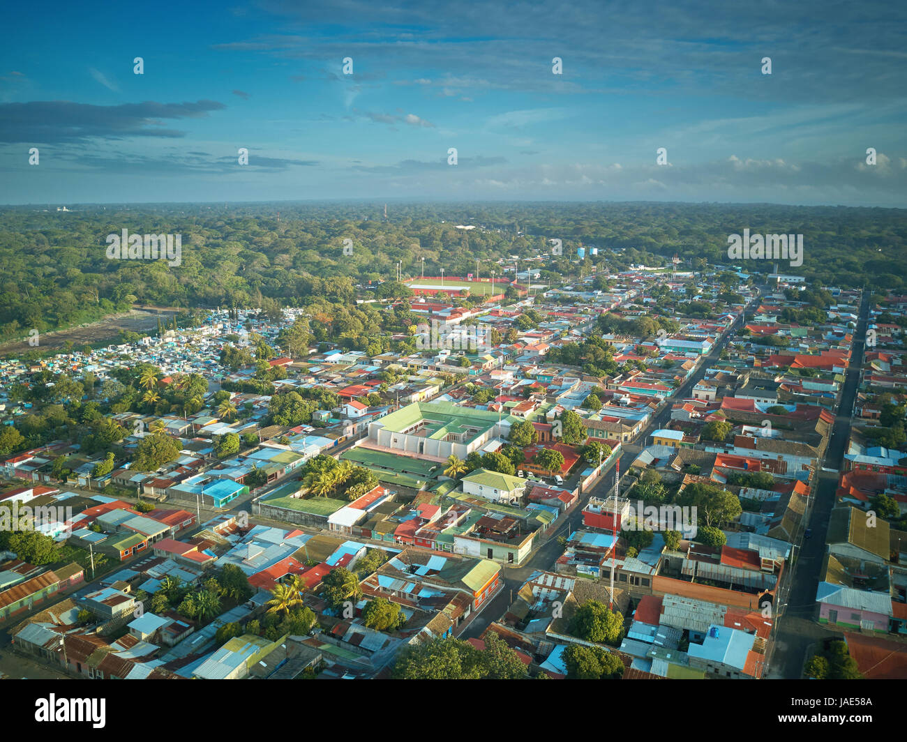 Landscape of small town in Latin America aerial drone view Stock Photo