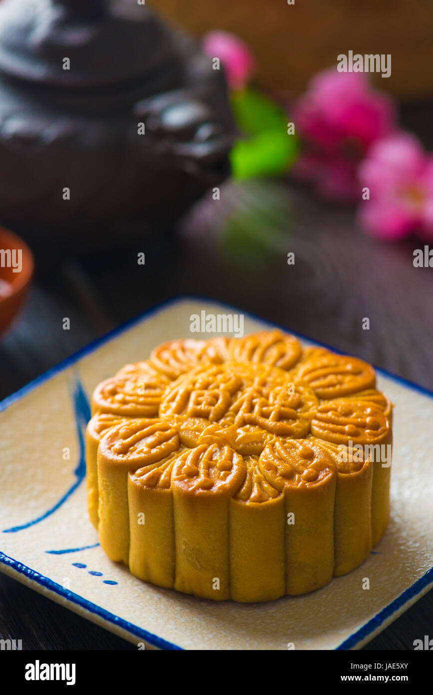 Mooncake for Chinese mid autumn festival foods. The Chinese words on ...