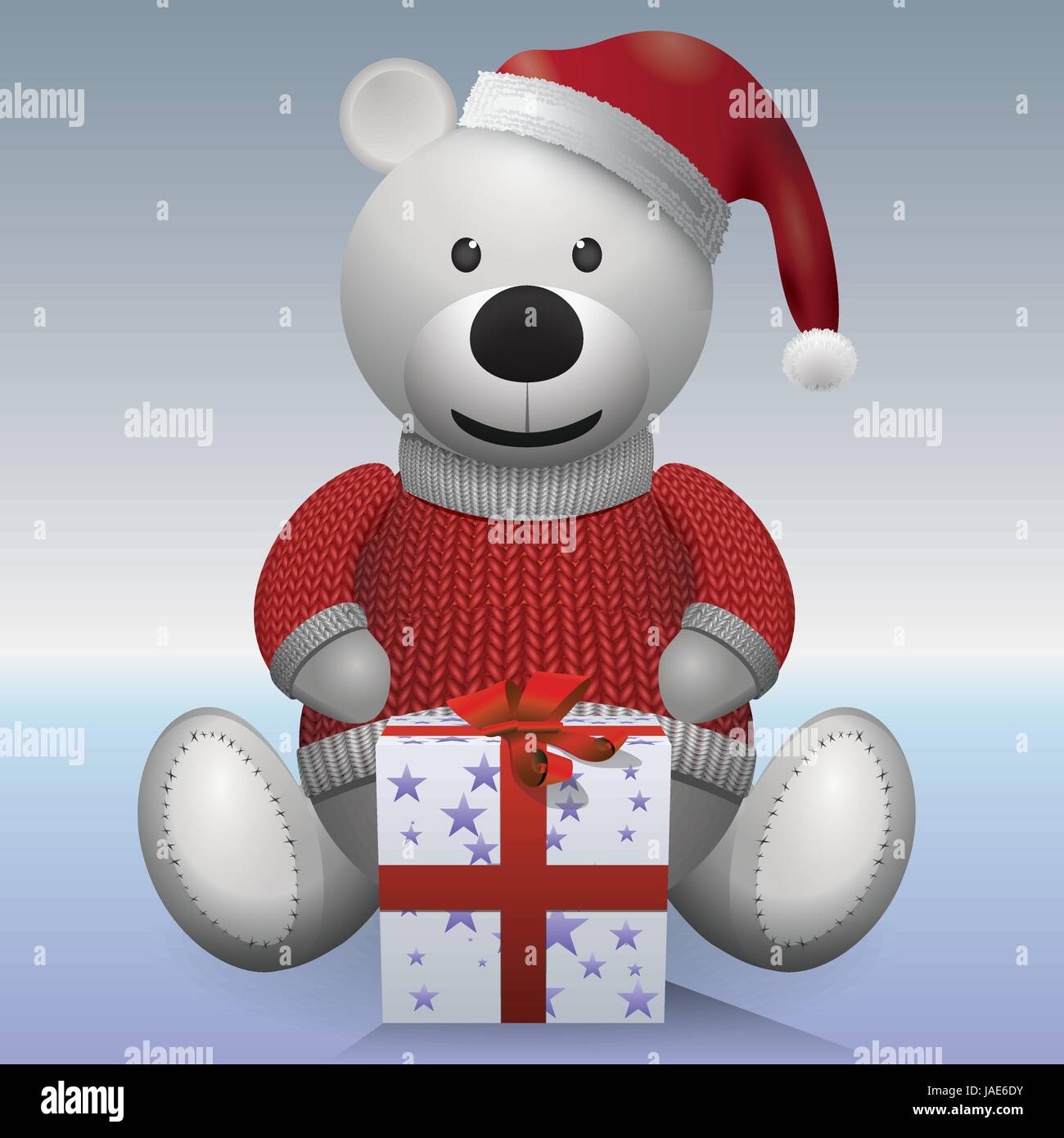 Teddy bear white in red sweater and red hat with present Stock Vector ...